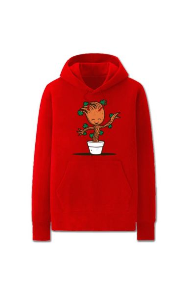 Solid Color Groot Cartoon Style Cute Guardians Hoodie Solid-Red