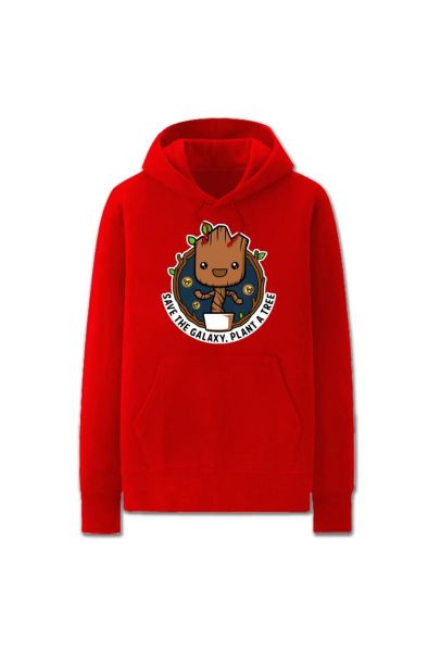 Solid Color Groot Cartoon Style Super Cute Guardians Hoodie Solid-Red