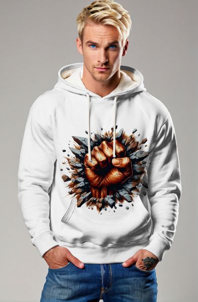Power Fist Graphic White T-Shirt, Hoodie, Zip-Up Jacket & Pullover-Hoodie