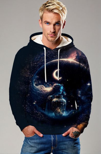 Aquarius Zodiac Collection: Cosmic Waterbearer - The Illuminated Vessel Hoodie