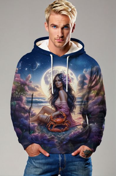 Cancer Zodiac Collection: Moonlit Serenity Hoodie, Sweatshirt, Zip-Up, T-Shirt