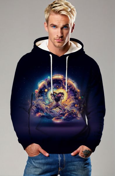 Gemini Celestial Twins Collection: Black Hoodie, Sweatshirt, Zip-Up, T-Shirt with Zodiac Clock and Mystical Twin Faces