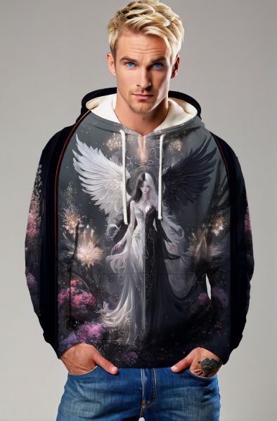 Gemini Light and Dark Wings Collection: Dark Gray Hoodie, Sweatshirt, Zip-Up, T-Shirt with Angelic and Dark Twin Figures
