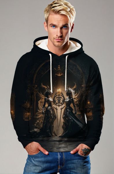 Gemini Zodiac Collection: Dark Angel and Light Angel Double-Faced Design Hoodie, Sweatshirt, Zip-Up, T-Shirt