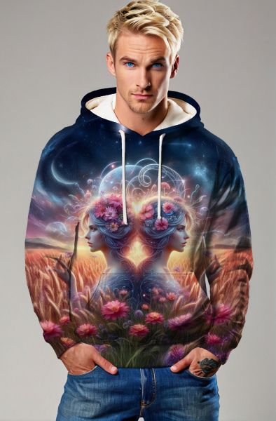 Gemini Zodiac Collection: Cosmic Connection Dual Faces Hoodie, Sweatshirt, Zip-Up, T-Shirt
