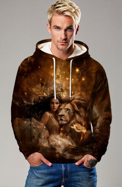 Cosmic Lioness: The Golden Roar Hoodie, Sweatshirt, Zip-Up, T-Shirt-Hoodie
