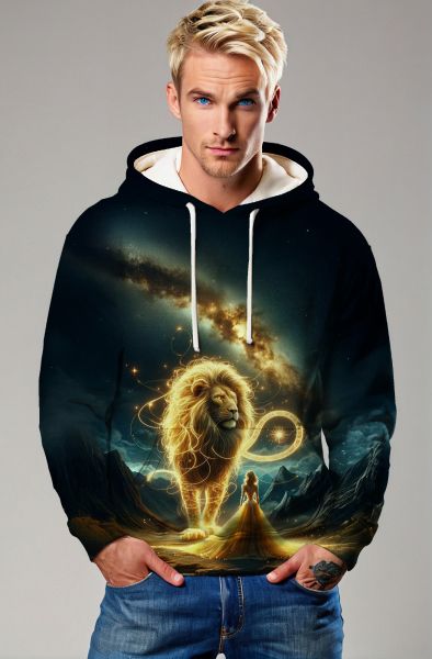 Radiant Lion: The Cosmic Majesty Hoodie, Sweatshirt, Zip-Up, T-Shirt-Hoodie