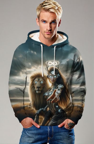 Infinite Majesty: The Cyber Lioness Hoodie, Sweatshirt, Zip-Up, T-Shirt-Hoodie