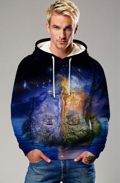 Libra Zodiac Collection: Balance of the Elements – Double-Faced Design Hoodie, Sweatshirt, Zip-Up, T-Shirt