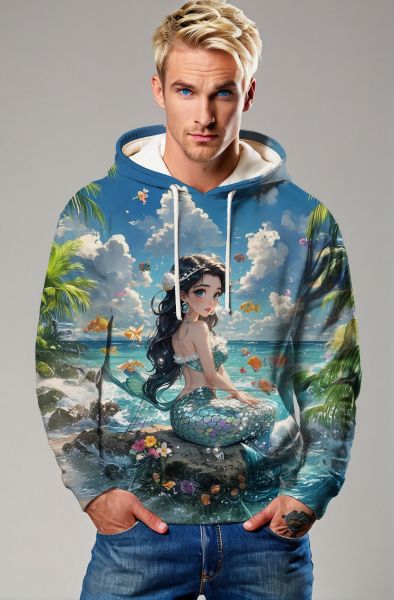 Ocean's Embrace: The Serene Mermaid Hoodie, Sweatshirt, Zip-Up, T-Shirt