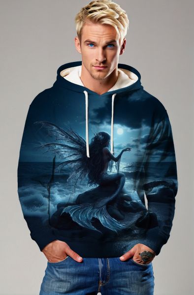 Moonlit Tide: The Enchanted Siren Hoodie, Sweatshirt, Zip-Up, T-Shirt-Hoodie