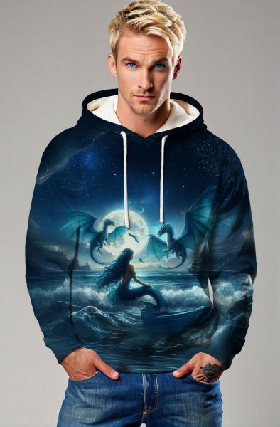 Mystic Moonlight: The Pisces Mermaid and the Dragon's Dance Hoodie, Sweatshirt, Zip-Up, T-Shirt-Hoodie