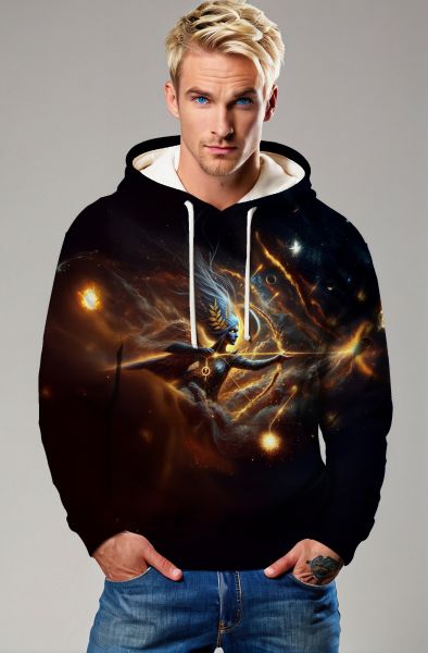 Sagittarius' Cosmic Archer: The Celestial Huntress Hoodie, Sweatshirt, Zip-Up, T-Shirt-Hoodie