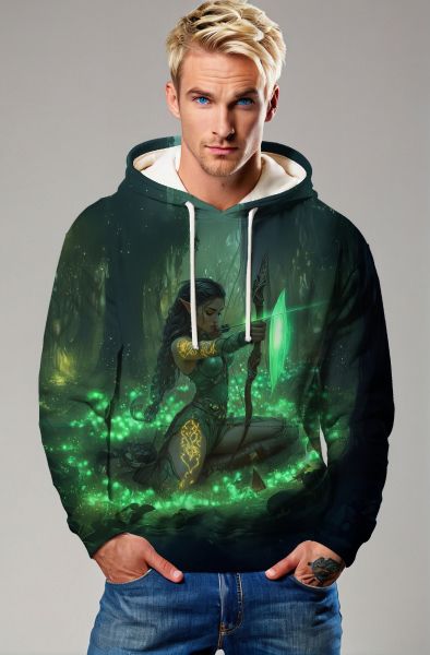 Sagittarius' Green Forest Huntress: The Enchanted Arrow Hoodie, Sweatshirt, Zip-Up, T-Shirt-Hoodie