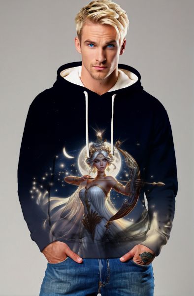 Sagittarius' Radiant Huntress: The Archer's Cosmic Power Hoodie, Sweatshirt, Zip-Up, T-Shirt-Hoodie