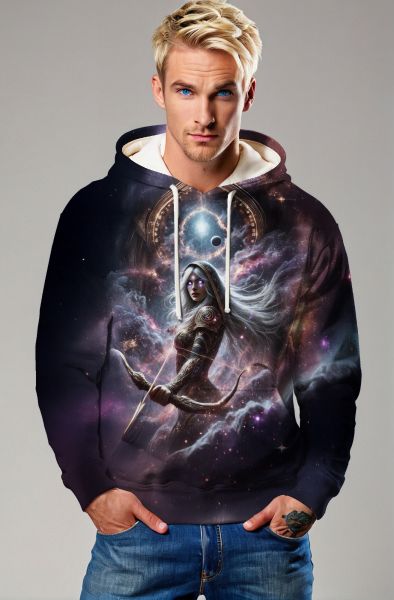 Sagittarius' Cosmic Huntress: Archer of the Celestial Realm Hoodie, Sweatshirt, Zip-Up, T-Shirt