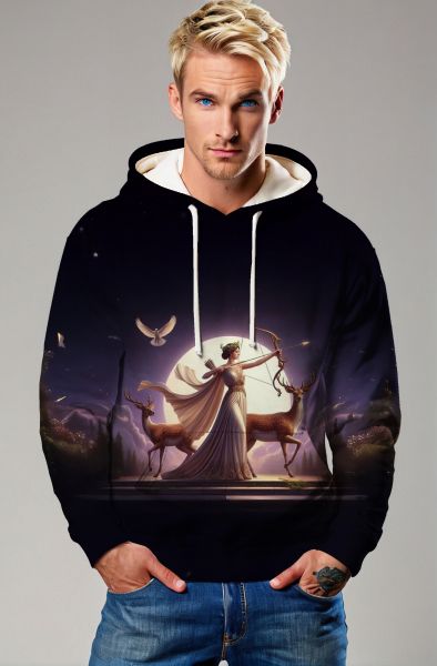 Sagittarius' Moonlit Majesty: The Celestial Huntress Hoodie, Sweatshirt, Zip-Up, T-Shirt-Hoodie