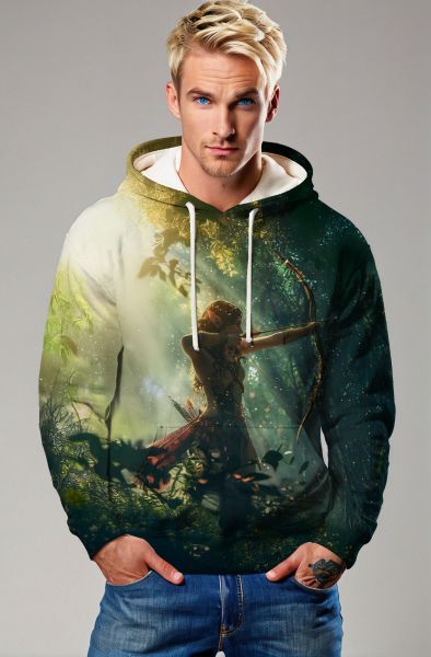 Sagittarius' Verdant Huntress: The Forest's Protector Hoodie, Sweatshirt, Zip-Up, T-Shirt