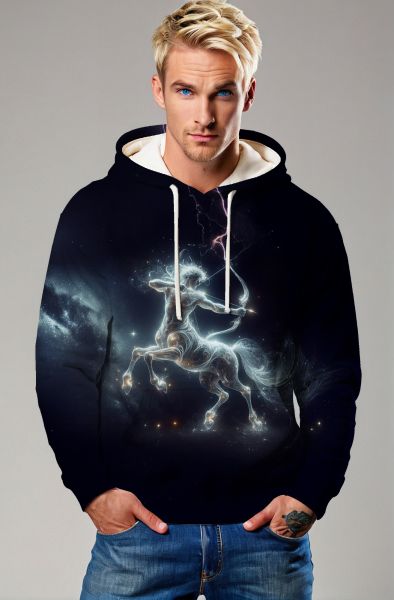 Sagittarius' Stellar Archer: The Celestial Stallion Hoodie, Sweatshirt, Zip-Up, T-Shirt-Hoodie