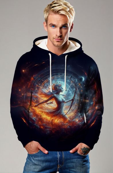 Sagittarius' Astral Bow: The Celestial Fire Hoodie, Sweatshirt, Zip-Up, T-Shirt