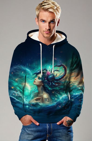 Scorpio Zodiac Collection: Fierce Scorpion and Cosmic Siren Double-Faced Design Hoodie, Sweatshirt, Zip-Up, T-Shirt