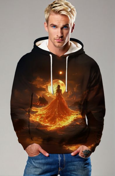 Scorpio Zodiac Collection: Fiery Empress and the Fiery Moon Double-Faced Design Hoodie, Sweatshirt, Zip-Up, T-Shirt