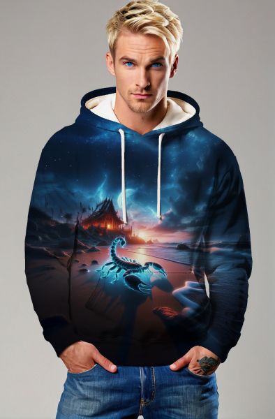 Scorpio Zodiac Collection: Scorpion Spirit and Cosmic Guardian Double-Faced Design Hoodie, Sweatshirt, Zip-Up, T-Shirt