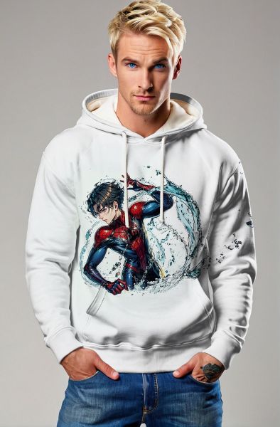  White Spider-Man Water Splash Pullover Hoodie