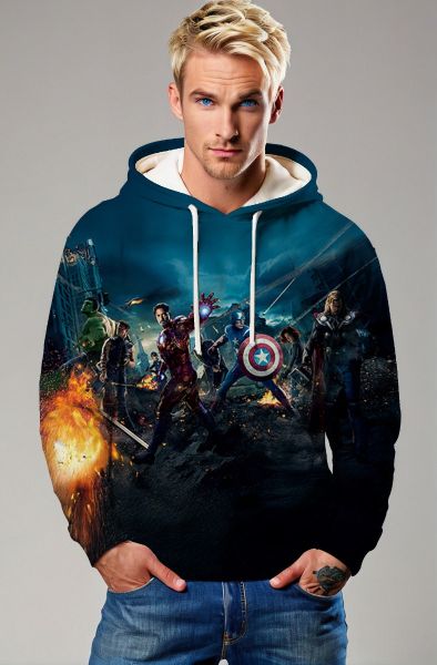 Dark Blue Avengers Team Battle Pullover Hoodie