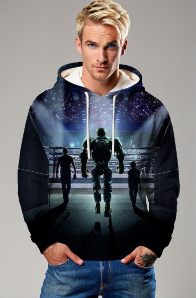Real Steel Robot Battle Graphic Hoodie – Deep Black