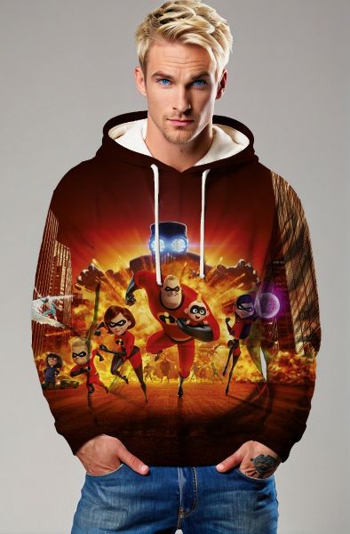 The Incredibles Family Action Graphic Hoodie – Dark Brown