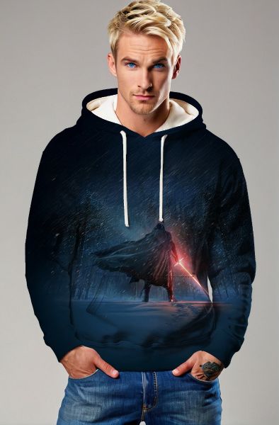 Dark Blue Galactic Warrior Graphic Hoodie