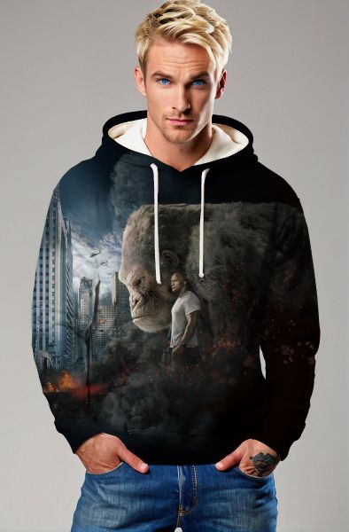 Black Giant Ape Cityscape Graphic Hoodie