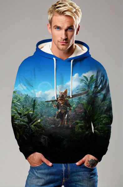 Blue Jungle Warrior Graphic Hoodie