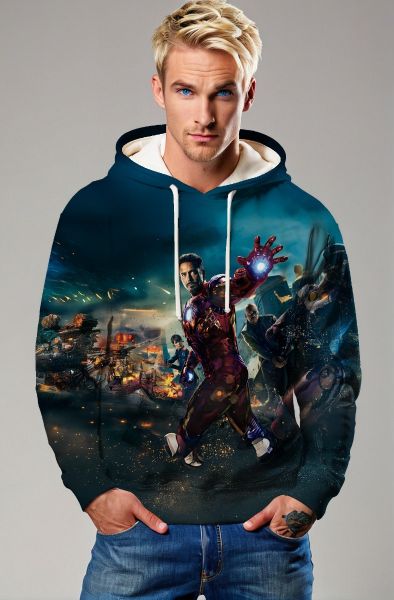 Dark Blue Avengers Iron Man Graphic Hoodie