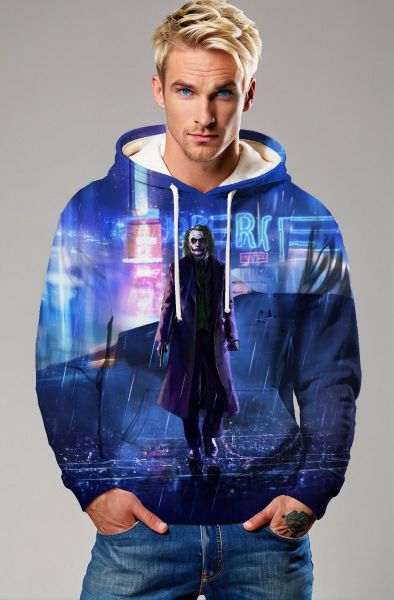 Blue Joker Neon City Graphic Hoodie