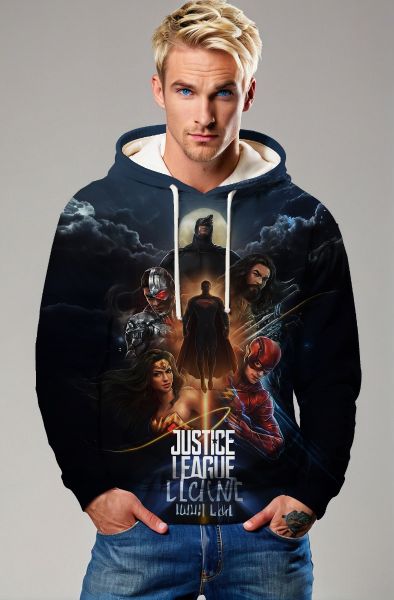  Dark Blue Justice League Graphic Hoodie