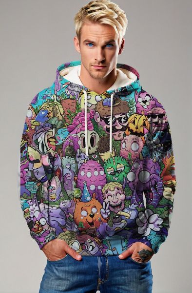 Multicolor Cartoon Characters Hoodie 