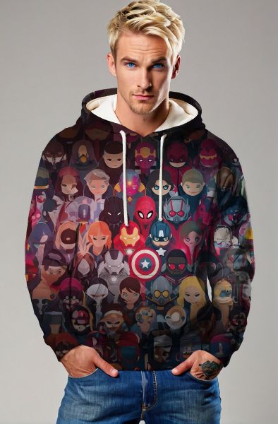 Dark Multicolor Marvel Heroes Graphic Hoodie 