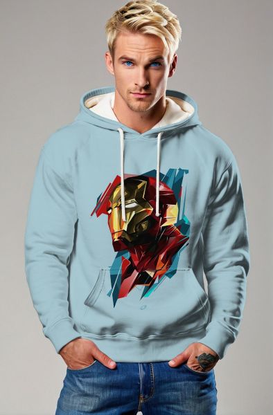 Iron Hero Polygon Art Apparel – Light Blue Pullover Hoodie