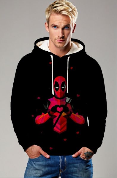 Black Deadpool Heart Hands Pullover Hoodie – Cozy Hero Vibes