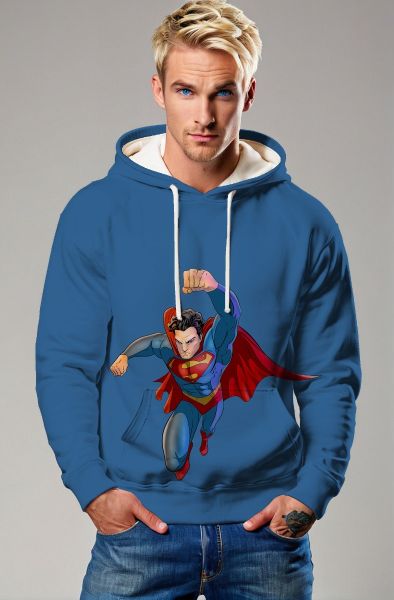 Blue Flying Superman Pullover Hoodie – Classic Hero Style
