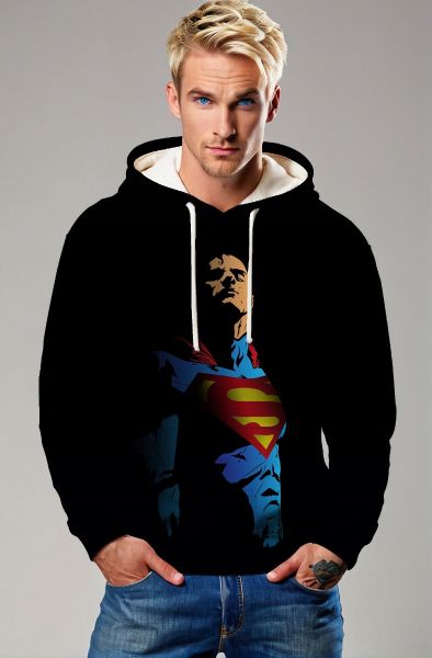 Black Superman Graphic Pullover Hoodie