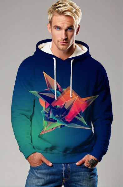 Blue Gradient Pullover Hoodie – Prism Burst 3D Art Graphic