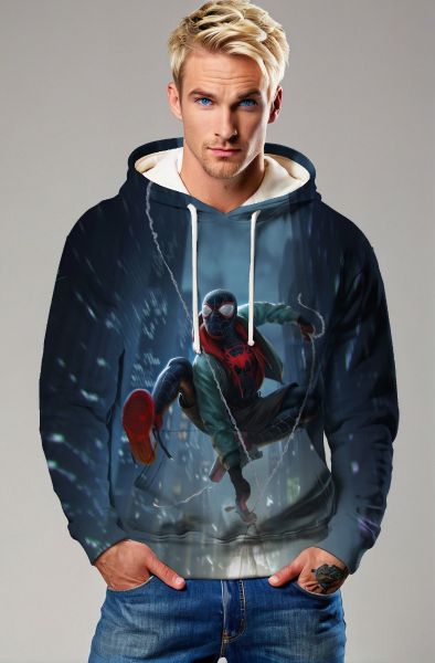 Dark Blue Pullover Hoodie – Miles Swing Action in the City