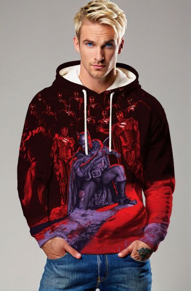 Shadow War Hoodie – Black & Red Dark Hero vs. Army Print