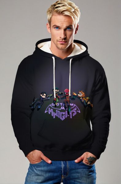 Black Gotham Knights Pullover Hoodie – Neon Hero Team Graphic