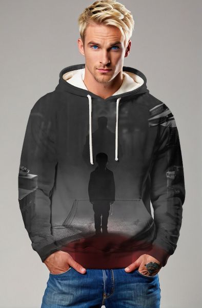 Shadowed Path Hoodie – Black & White Street Silhouette