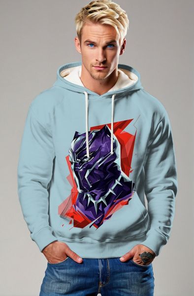 Black Panther Hoodie – Polygon Art Light Blue