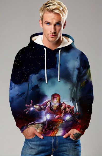 Iron Man Cosmic Battle Scene Pullover Hoodie